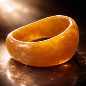 Honey Amber Radiance Artisan Bangle Bracelet Chunky Resin Smooth Wide  Lucite